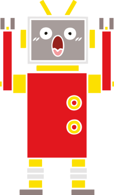 Bir insan tarafından çizilmiş düz renkli bir robot karikatürü