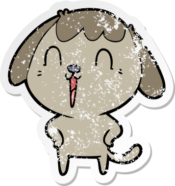 Bir insan tarafından çizilmiş mutlu bir köpeğin sıkıntılı çıkartması.