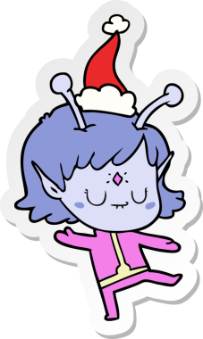 Bir insan tarafından çizilmiş Noel Baba şapkası giyen uzaylı bir kızın el yazısı.