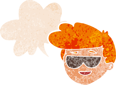 Güneş gözlüğü takan çizgi film çocuğu grunge 'da konuşma baloncuğu takıyor.