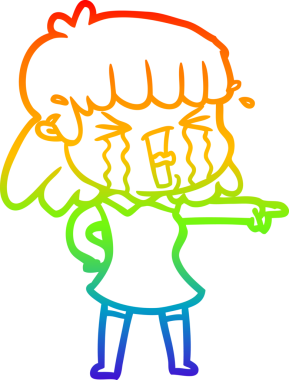 Gökkuşağı gradyan çizimi bir insan tarafından çizilmiş ağlayan bir çizgi kadın çizimi