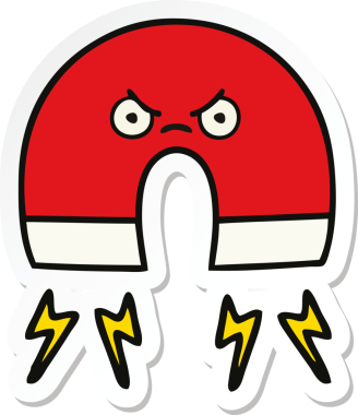 Bir insan tarafından çizilmiş şirin bir çizgi film mıknatısı etiketi.