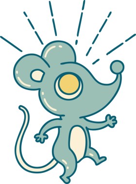 Bir insan tarafından çizilmiş geleneksel bir dövme tarzı fare karakterinin çizimi