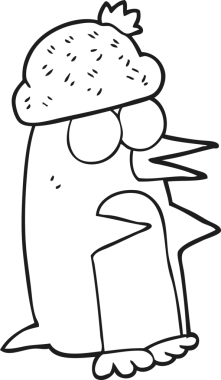 Bir insan tarafından çizilmiş siyah beyaz penguen çizimi.