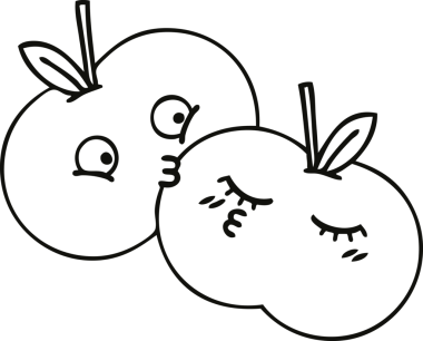 Bir insan tarafından çizilmiş sulu bir elmanın çizgi çizimi