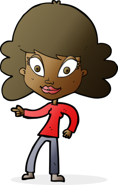 Bir insan tarafından çizilmiş çizgi film kadını.