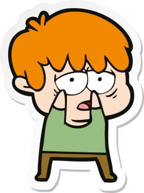 Bir insan tarafından çizilmiş bitkin bir çocuk çizgi filminin çıkartması.