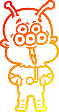 Bir insan tarafından çizilmiş mutlu çizgi film uzaylısının sıcak çizgi çizimi