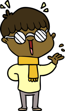 Bir insan tarafından çizilmiş gözlük takan çizgi film çocuğu.