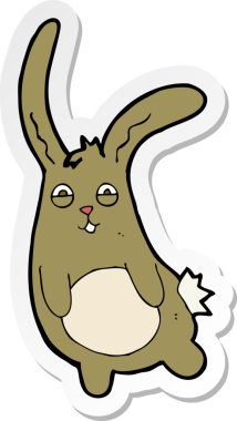 Bir insan tarafından çizilmiş komik bir tavşanın çıkartması.