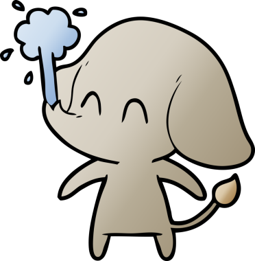 Bir insan tarafından çizilmiş su püskürten sevimli bir fil.