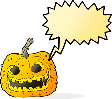 Bir insan tarafından çizilmiş konuşma baloncuklu garip balkabağı.