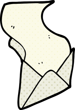 bir insan tarafından çizilmiş karikatür mektubu ve zarf