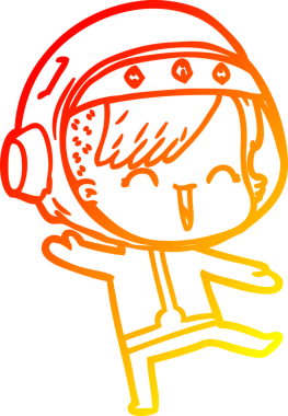 Bir insan tarafından çizilmiş mutlu bir uzay kızının sıcak çizgi çizimi