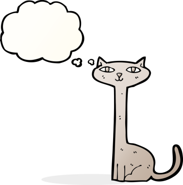 Bir insan tarafından çizilmiş düşünce kabarcığı olan çizgi film kedisi.