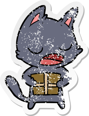 Bir insan tarafından çizilmiş konuşan kedi karikatürünün sıkıntılı çıkartması.