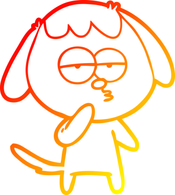 Bir insan tarafından çizilmiş, çizgi film yorgun bir köpeğin sıcak çizgi çizimi.