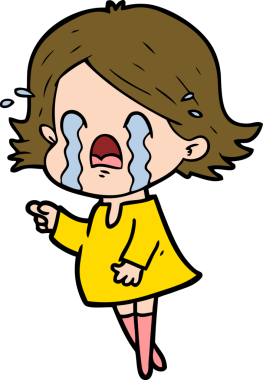 Bir insan tarafından çizilmiş ağlayan çizgi film kadını.