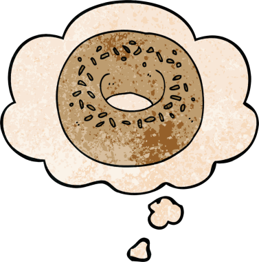 Bir insan tarafından çizilmiş grunge desenli düşünce baloncuklu çizgi film donutu.