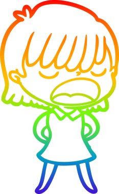 Gökkuşağı gradyan çizgi çizimi Bir insan tarafından yüksek sesle çizilen bir kadın karikatürü