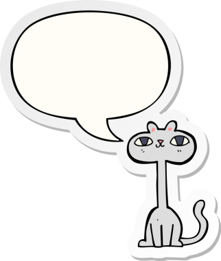 Bir insan tarafından çizilmiş baloncuk çıkartmalı çizgi film kedisi.