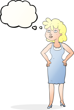 Serbest çizim düşünce balonu çizgi filmi bir insan tarafından çizilmiş rahatsız kadın.