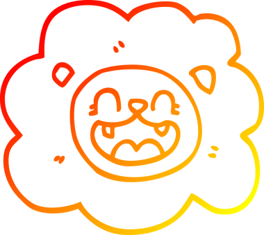 Bir insan tarafından çizilmiş mutlu bir aslanın çizgi çizimi.