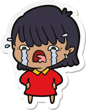 Bir insan tarafından çizilmiş ağlayan bir çizgi film kızına ait etiket.