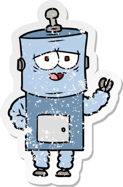 Bir insan tarafından çizilmiş karikatür robotunun sıkıntılı çıkartması.