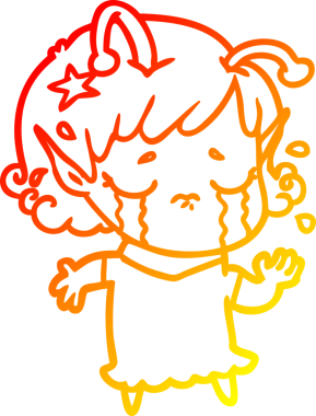 Bir insan tarafından çizilmiş, ağlayan uzaylı bir kızın sıcak çizgi çizimi.