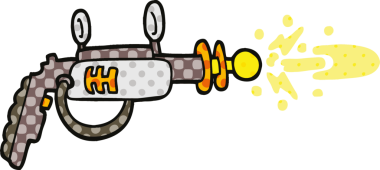 bir insan tarafından çizilmiş çizgi roman tarzı ışın tabancası