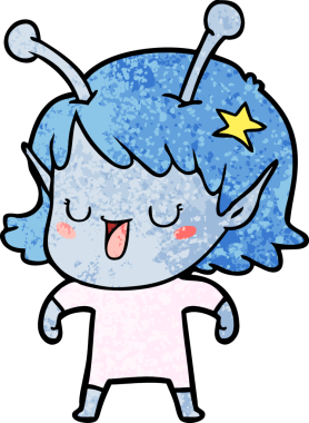 Bir insan tarafından çizilmiş mutlu uzaylı kız çizgi filmi.