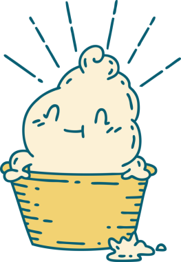 Bir insan tarafından çizilmiş geleneksel dövmeli dondurma karakteri.