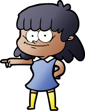 Bir insan tarafından çizilmiş gülümseyen çizgi film kızı.