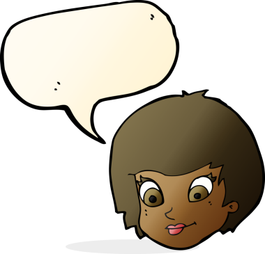 Bir insan tarafından çizilmiş konuşma baloncuğu olan bir kadın yüzü.