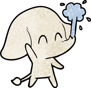 Bir insan tarafından çizilmiş su püskürten sevimli bir fil.