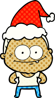 Bir insan tarafından çizilmiş Noel Baba şapkası giyen mutlu yaşlı bir kadının el çizimi çizgi roman tarzı çizimi.