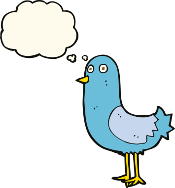 Bir insan tarafından çizilmiş düşünce baloncuklu çizgi film kuşu.