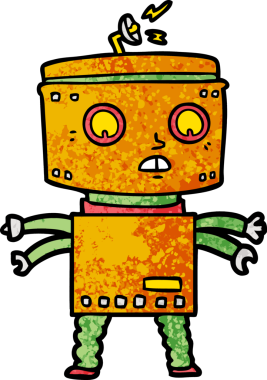 Bir insan tarafından çizilmiş çizgi film robotu