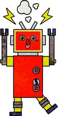 Bir insan tarafından çizilmiş bir robotun retro grunge dokusu