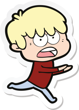 Bir insan tarafından çizilmiş endişeli bir çizgi film çocuğunun çıkartması.