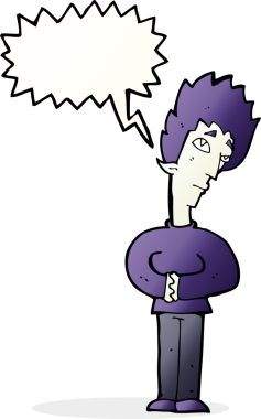 Bir insan tarafından çizilmiş konuşma balonlu meraklı vampir çizgi filmi.