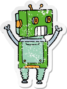 Bir insan tarafından çizilmiş karikatür robotunun sıkıntılı çıkartması.