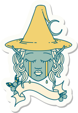 Bir insan tarafından çizilmiş üzgün bir elf büyücüsünün çıkartması.