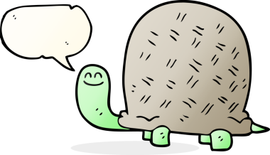 Bir insan tarafından çizilmiş serbest konuşma balonu karikatür kaplumbağası.