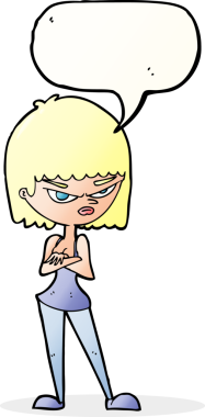 Bir insan tarafından çizilmiş konuşma balonlu kızgın kadın çizgi filmi.