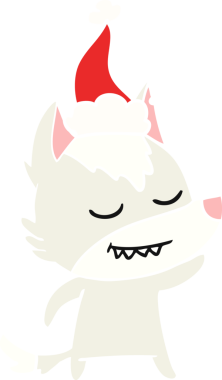 Bir insan tarafından çizilmiş Noel Baba şapkası takan bir kurt resmi.