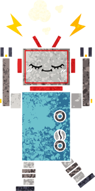 Bir insan tarafından çizilmiş dans eden robotun retro çizim tarzı karikatürü