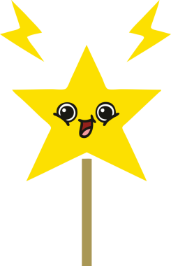 Bir insan tarafından çizilmiş sihirli değneğin düz renkli retro karikatürü