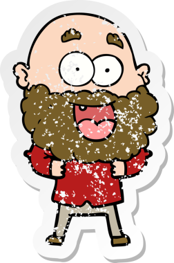 Bir insan tarafından çizilmiş sakallı, çılgın, mutlu bir adamın sıkıntılı çıkartması.